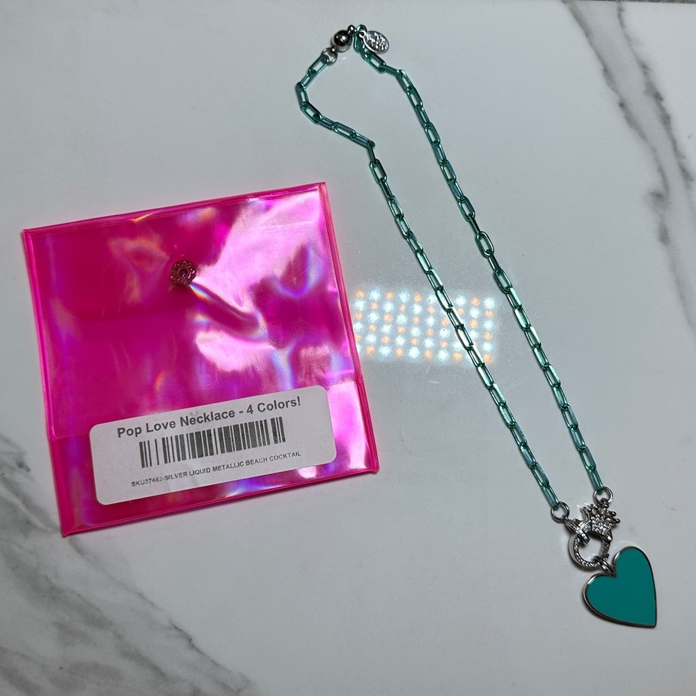 BAR By Alexa Rae- Love Necklace-SILVER LIQUID METALLIC BEACH COCKTAIL